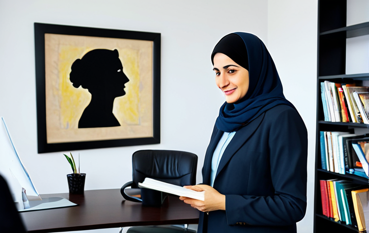시리아 난민이 많은 국가 - Psychological Well-being**

"A fully clothed, professional Syrian woman, perhaps a therapist or coun...