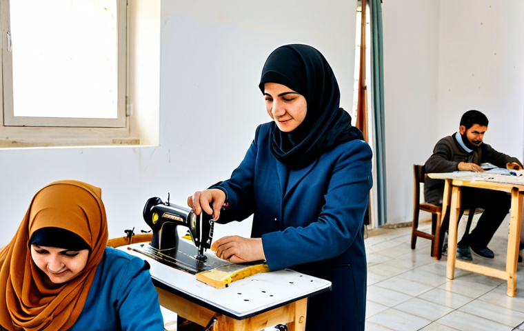 시리아 난민이 많은 국가 - Psychological Well-being**

"A fully clothed, professional Syrian woman, perhaps a therapist or coun...