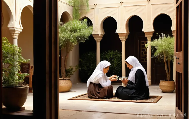 시리아 내 저렴한 숙박시설 - **Image Prompt 1: Traditional Syrian Guesthouse Serenity**
    "A cozy, warmly lit interior courtyar...