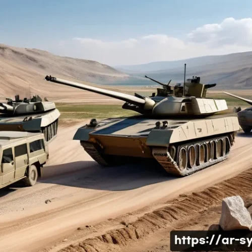 시리아와 러시아의 관계 분석 - A detailed scene depicting a Syrian military base in northwest Syria featuring modern Russian milita...