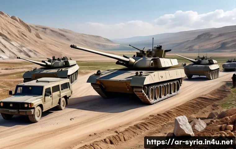 시리아와 러시아의 관계 분석 - A detailed scene depicting a Syrian military base in northwest Syria featuring modern Russian milita...
