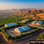 시리아와 이스라엘 간의 분쟁 - A detailed aerial view of the Golan Heights landscape at sunset, showcasing rugged hills and strateg...