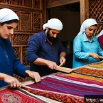시리아 전통 장식품과 공예 - A detailed scene of a traditional Syrian artisan workshop in Damascus, showing skilled craftsmen and...
